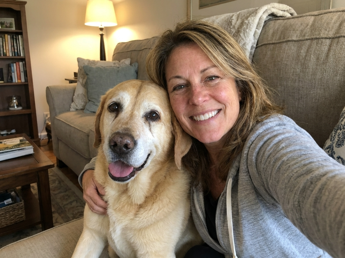 Senior dog enjoying time outside with owner