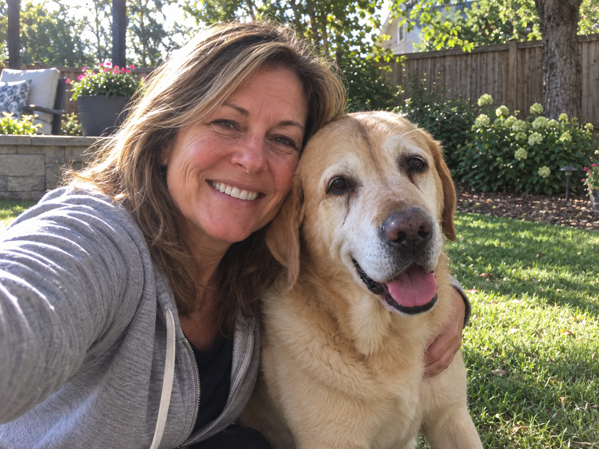 Senior dog receiving gentle rear support